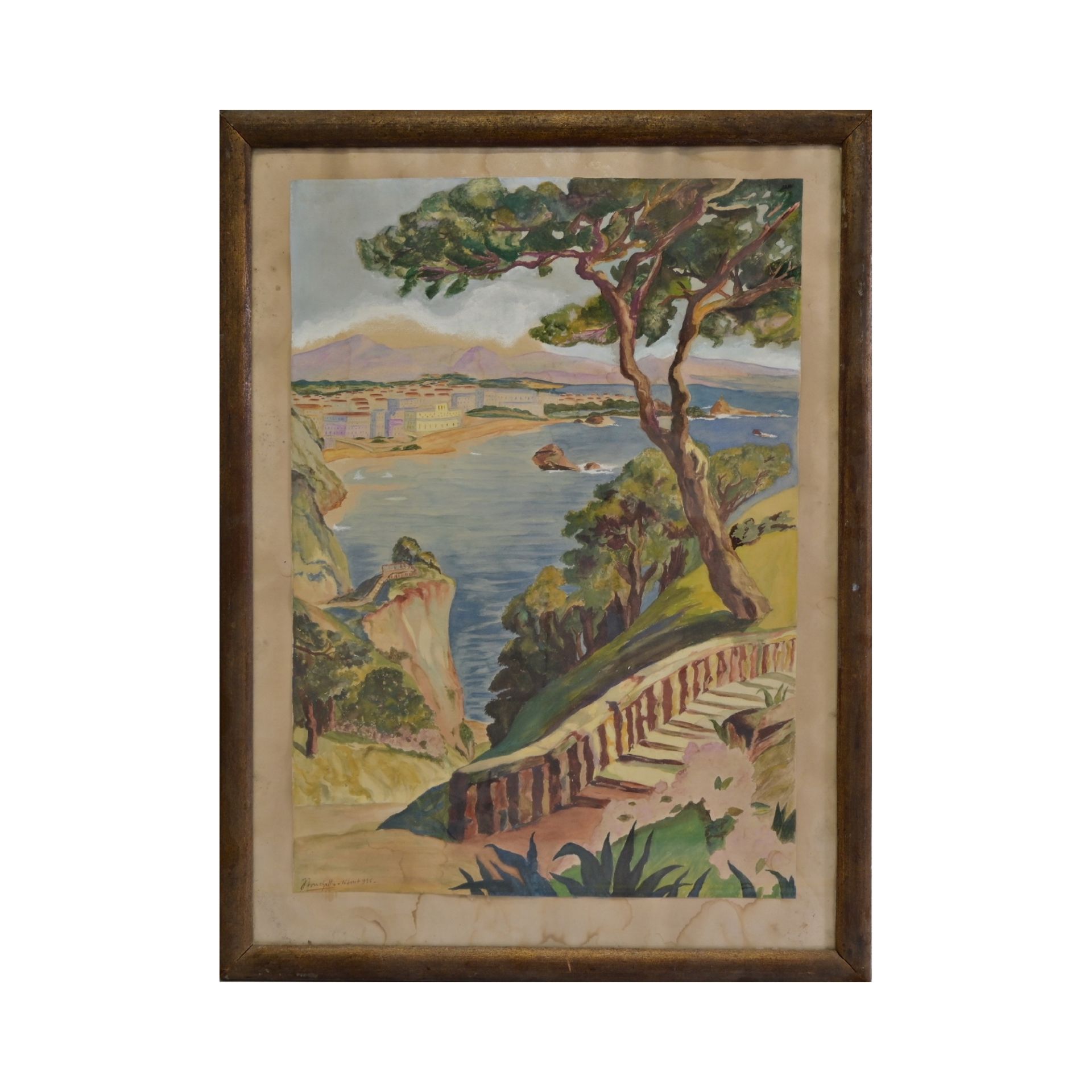 "French Riviera" 1936, watercolor on paper, signed by J Fruchetto, French Painting of the 20th C.