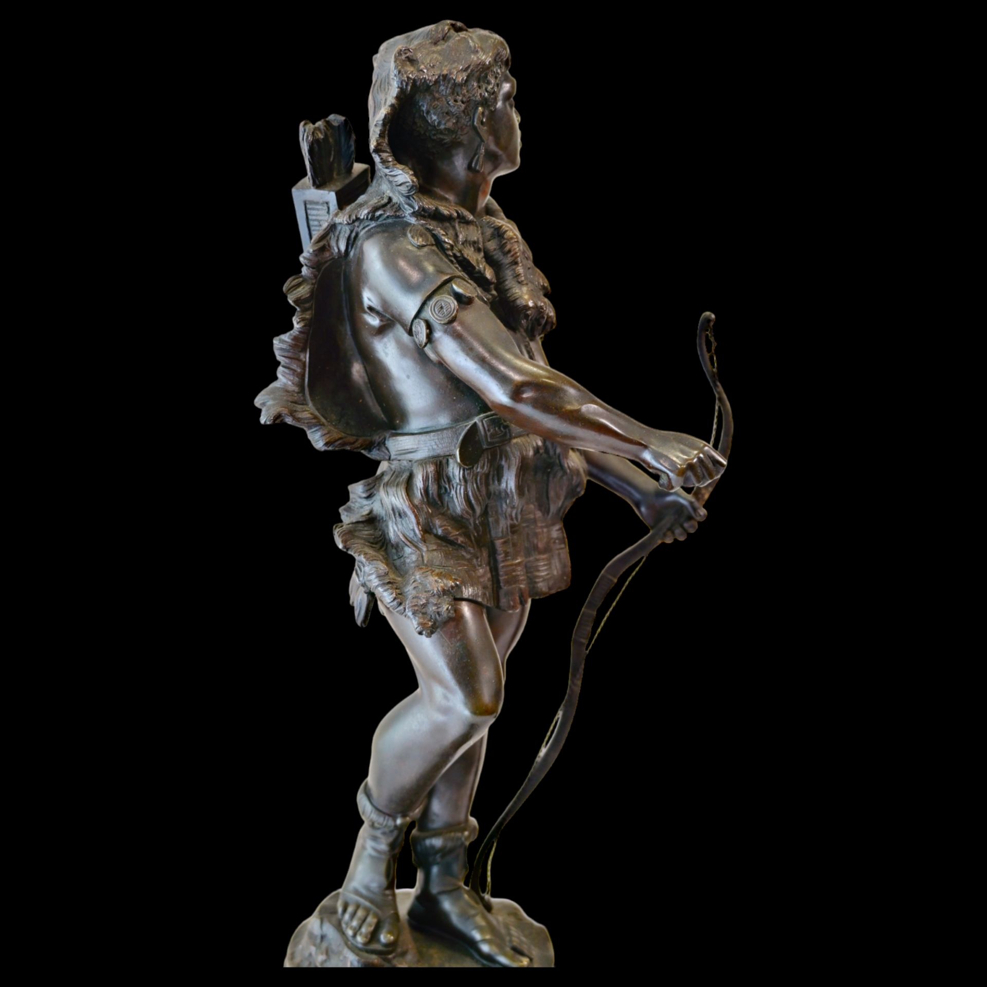 Pair of bronze statues on a marble base "Prehistoric Warrior" and "Musketeer" by Jean-Baptiste Alix - Bild 5 aus 10