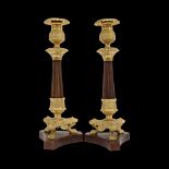 Pair of candlesticks in gilded bronze and wood, France, 19th century, collectibles and home decor.