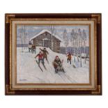 "Skiing" A RUSSIAN OIL PAINTING BY ARESTOV IVAN
