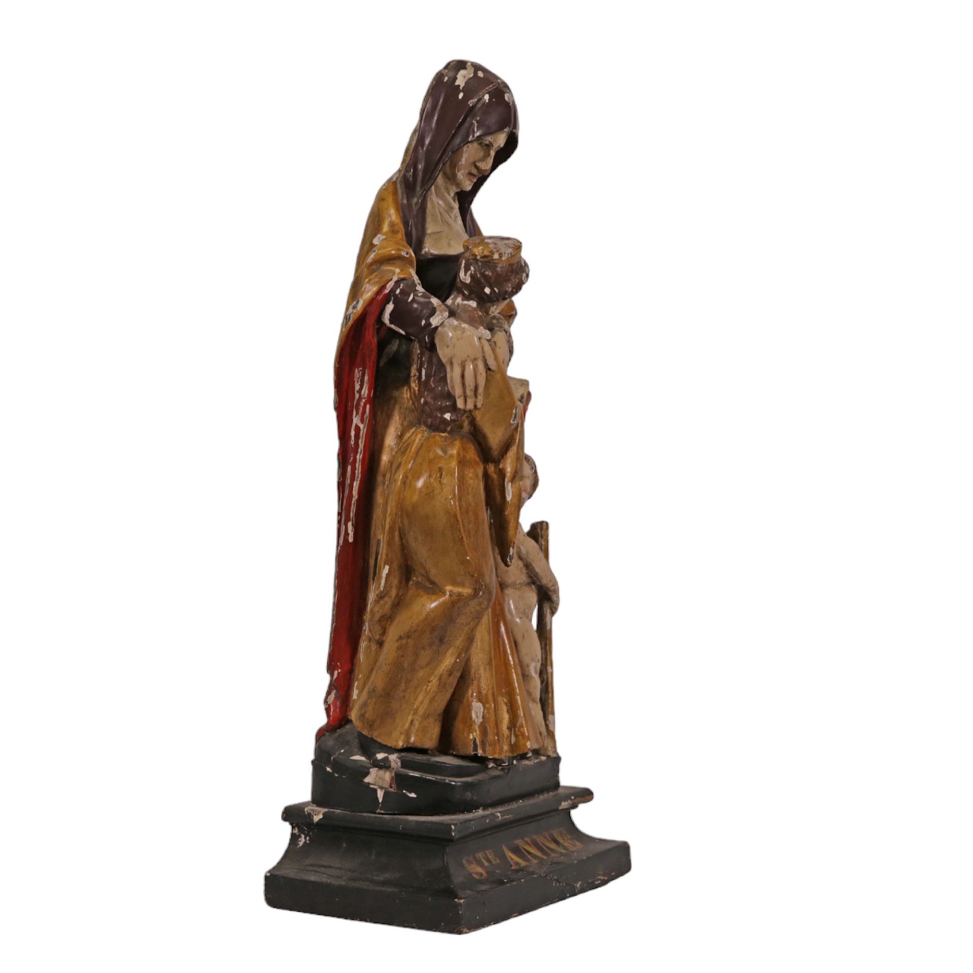 RARE, ANTIQUE, POLYCHROME WOODEN SCULPTURE "SAINT ANNE TRINITI", ON THE BASIS. FRANCE 19th CENTURY. - Image 10 of 13