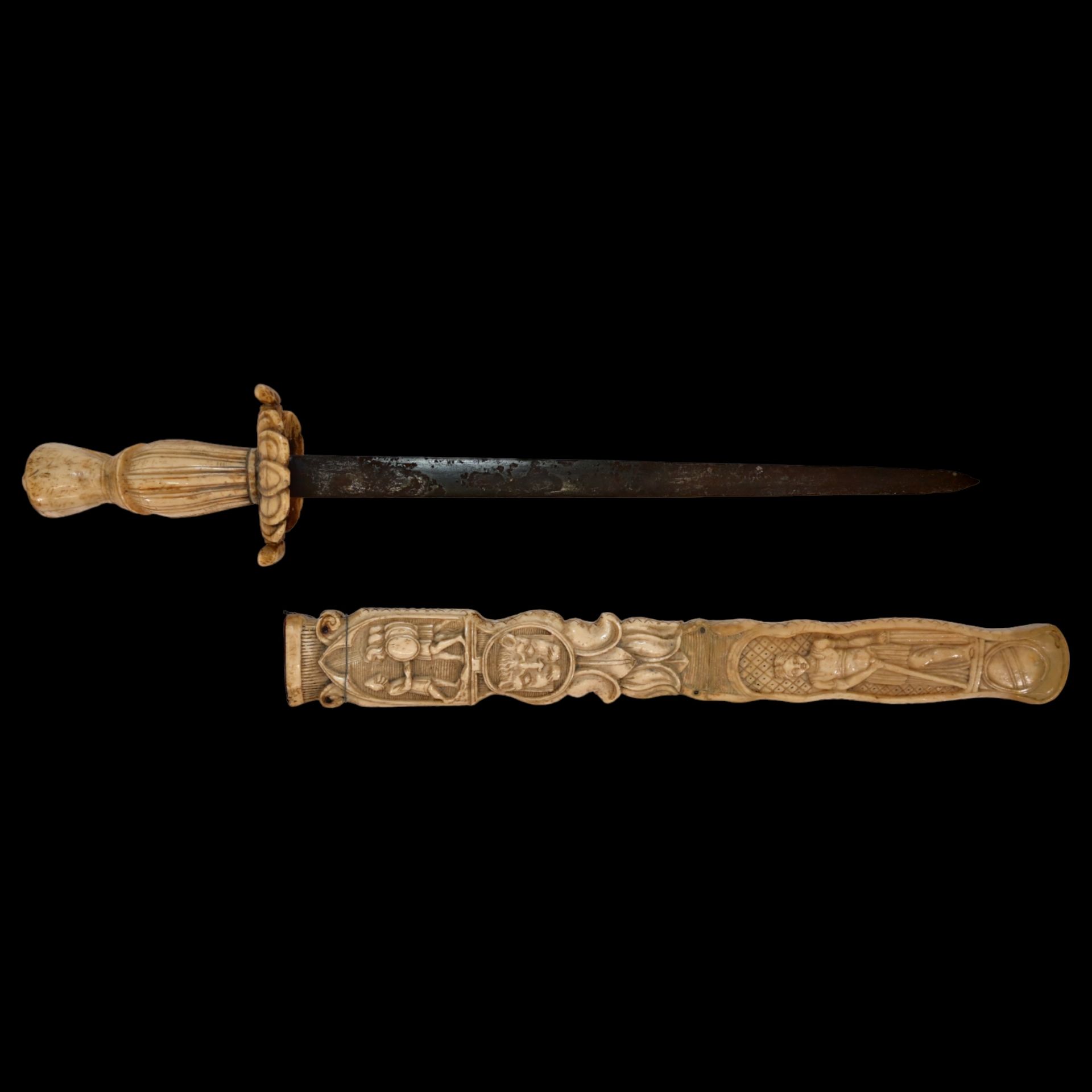 A Rare French nobleman's hunting dagger, hilt and scabbard carved from bone, 19th century. - Bild 11 aus 13