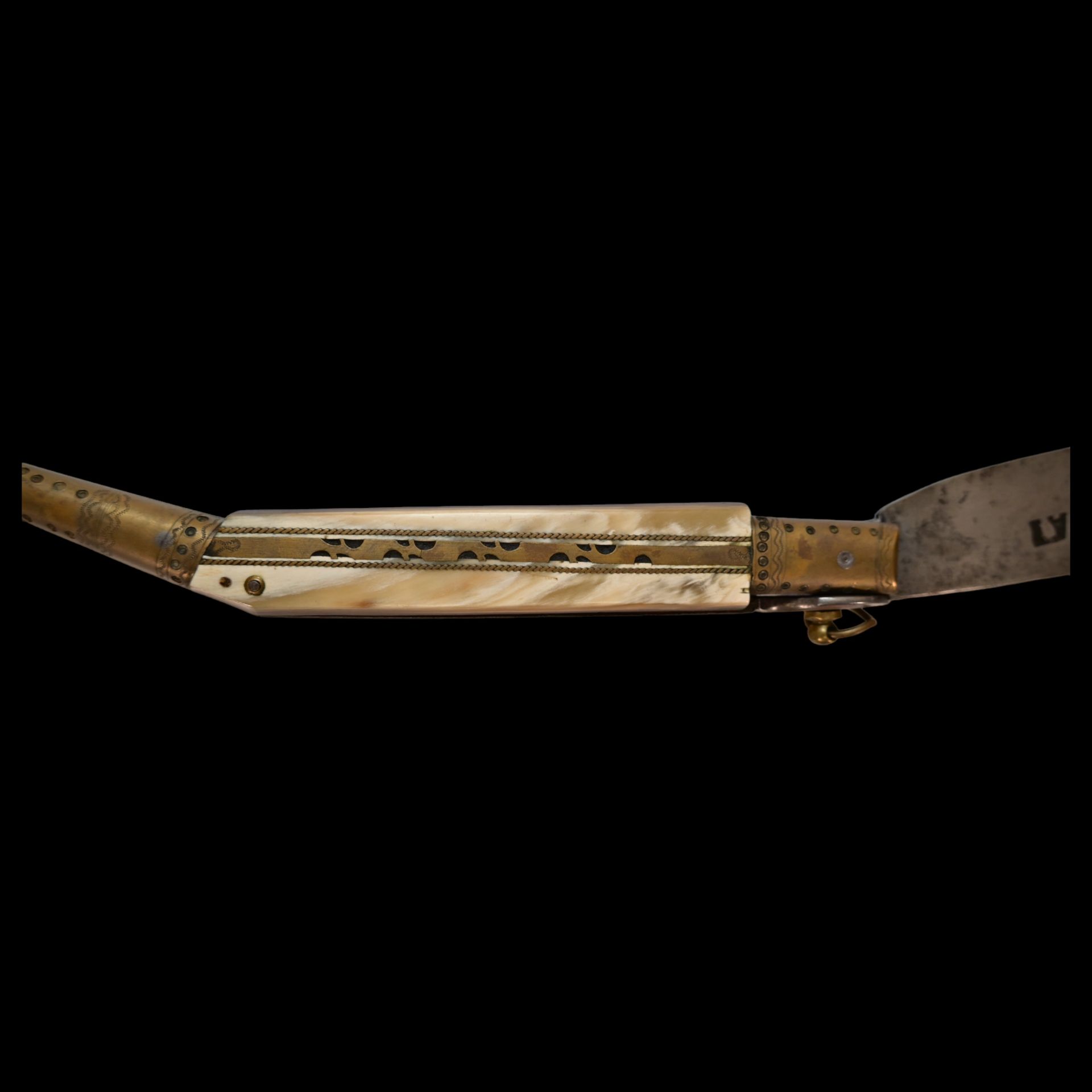 A large Spanish navaja, circa 1900. The steel blade is decorated with engraving. - Image 5 of 8