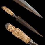 An Italian hunting dagger, 18th century, carved bone handle.