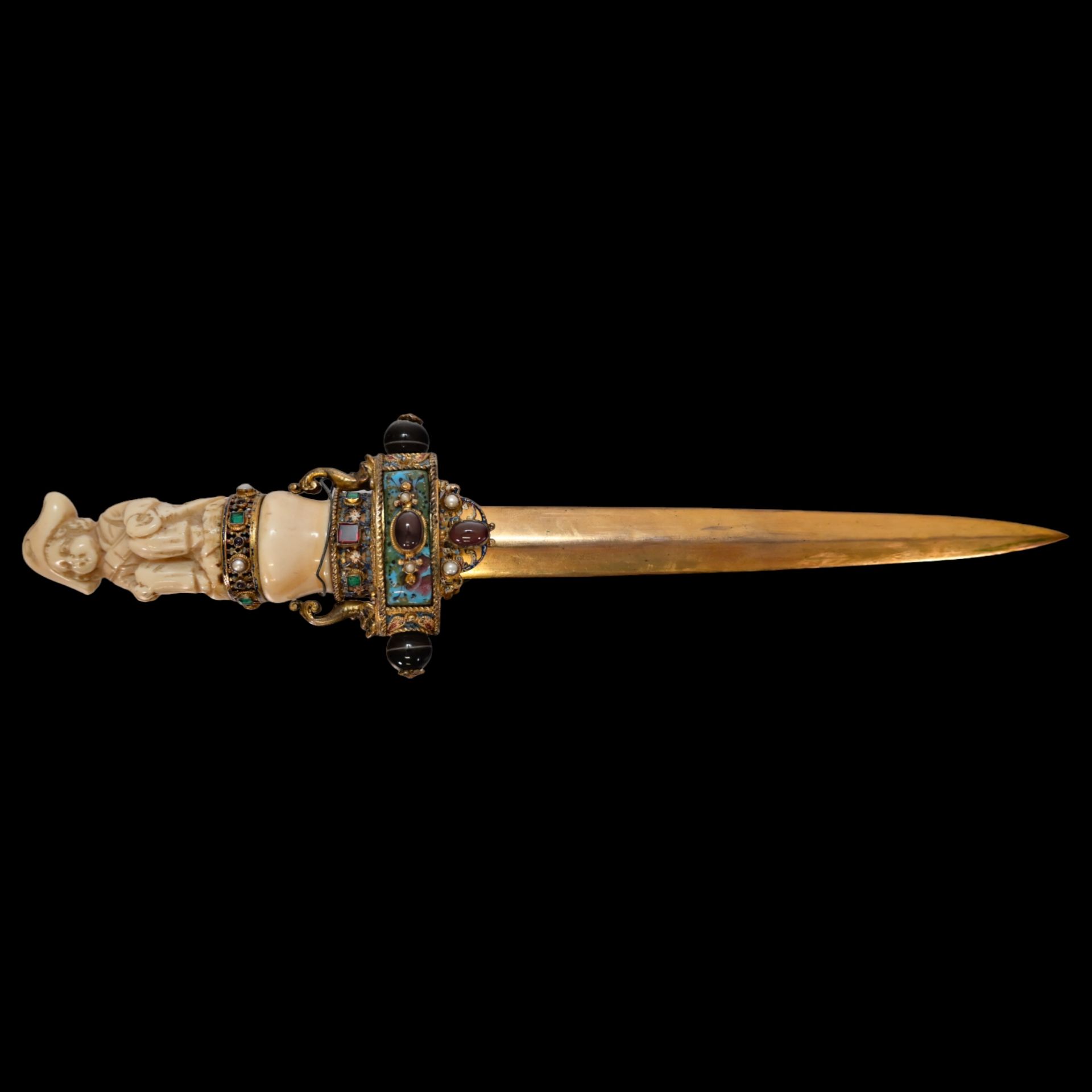 A unique Austrian dagger with a carved bone hilt decorated with gold, precious stones and enamel. - Image 15 of 19