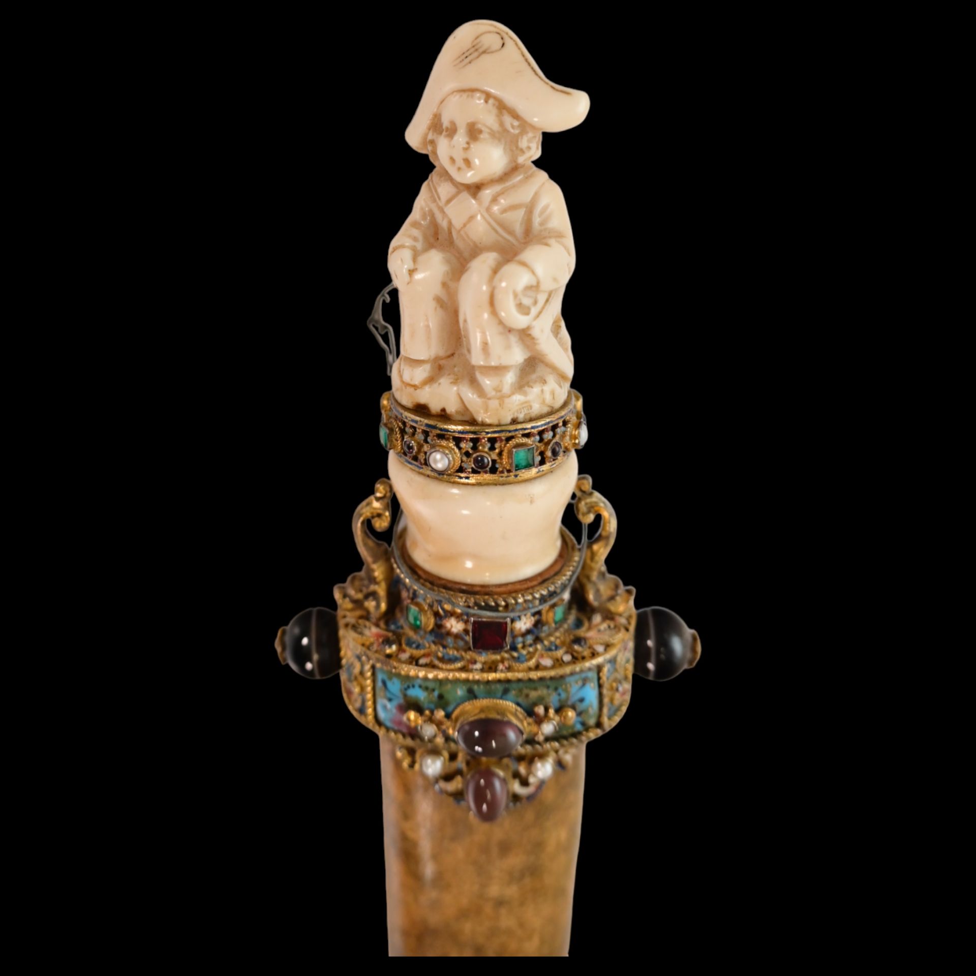 A unique Austrian dagger with a carved bone hilt decorated with gold, precious stones and enamel. - Image 7 of 19
