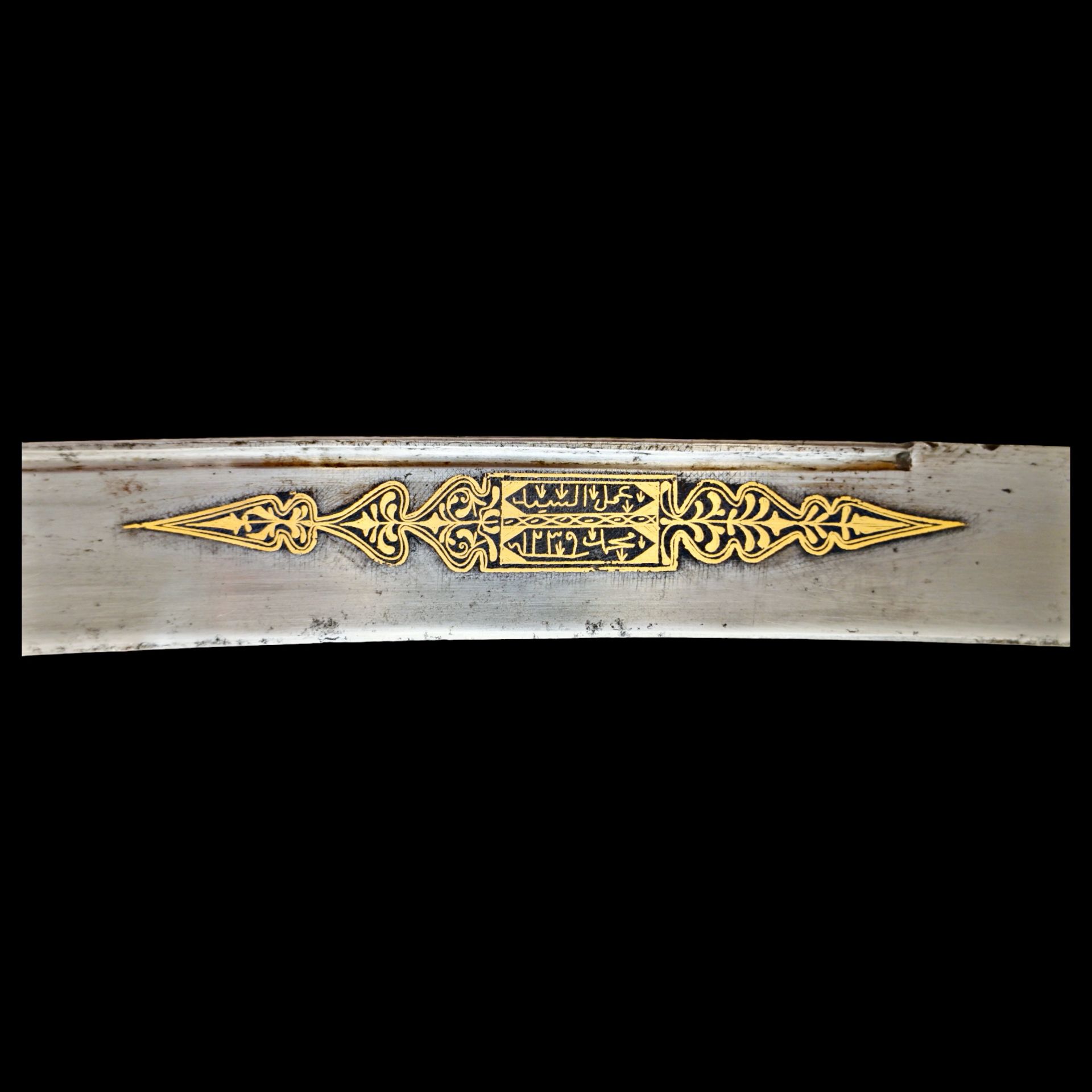 Magnificent Ottoman yatagan sword with bone hilt and gold kofgari on the blade, 1823. - Image 22 of 32