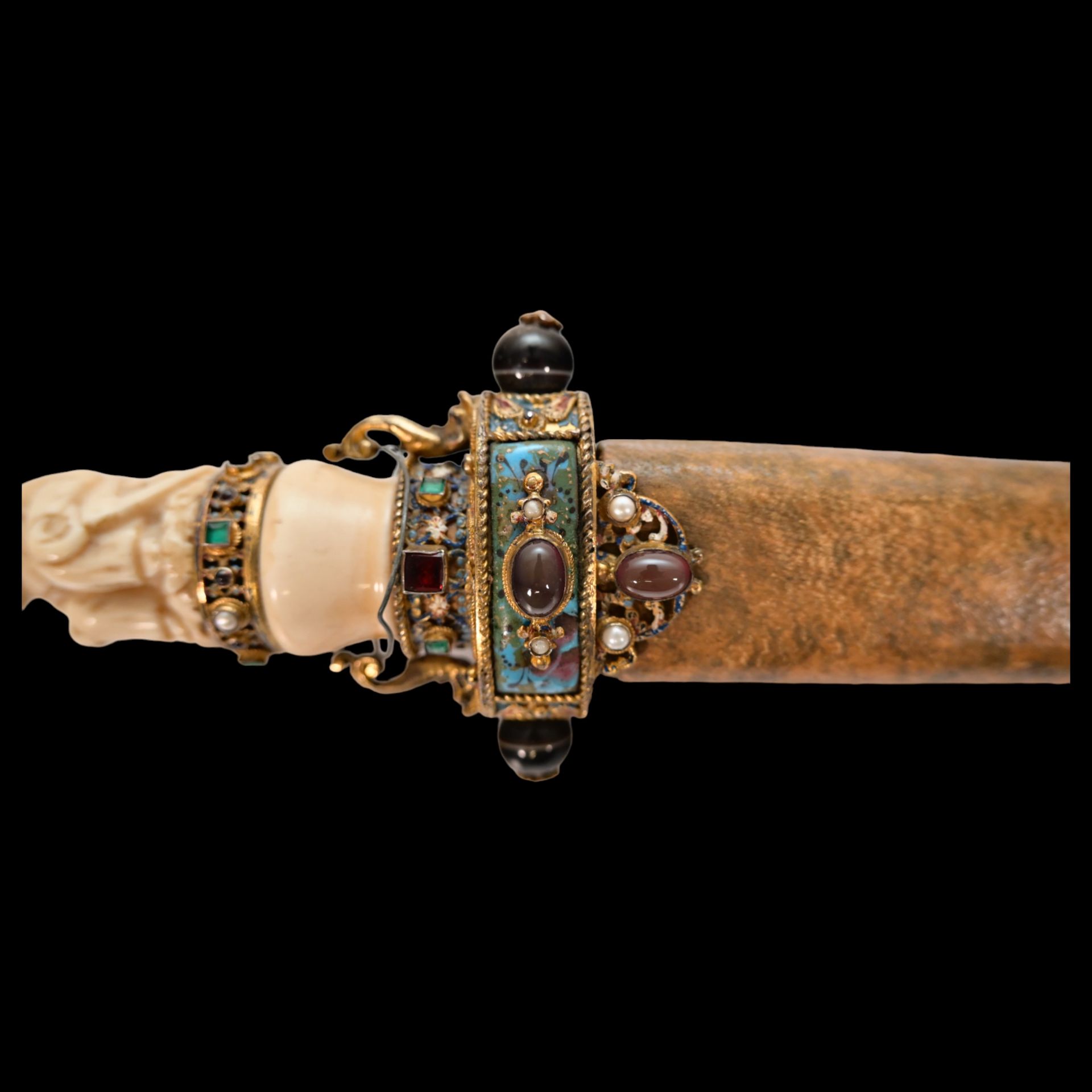 A unique Austrian dagger with a carved bone hilt decorated with gold, precious stones and enamel. - Image 8 of 19