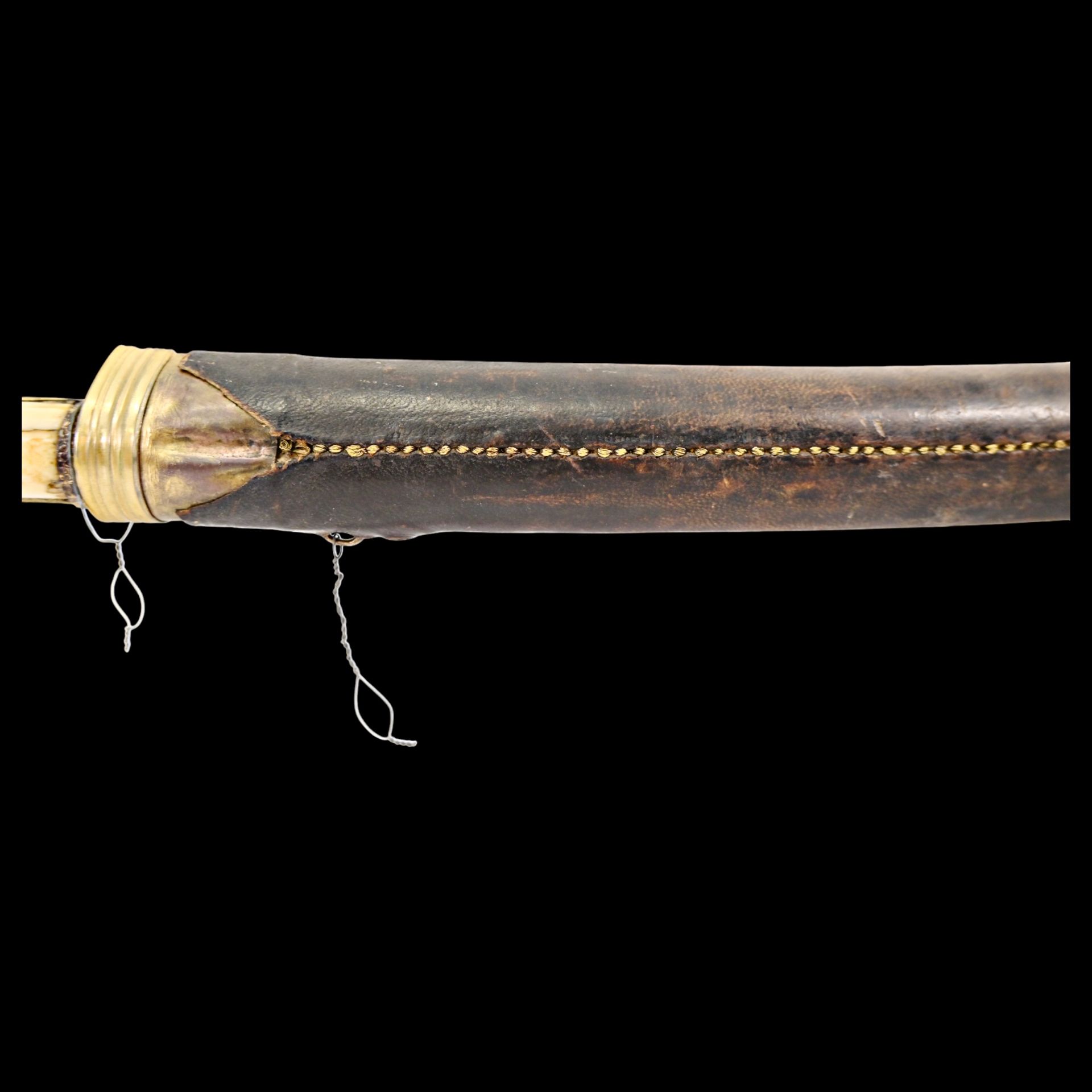 Magnificent Ottoman yatagan sword with bone hilt and gold kofgari on the blade, 1823. - Image 5 of 32