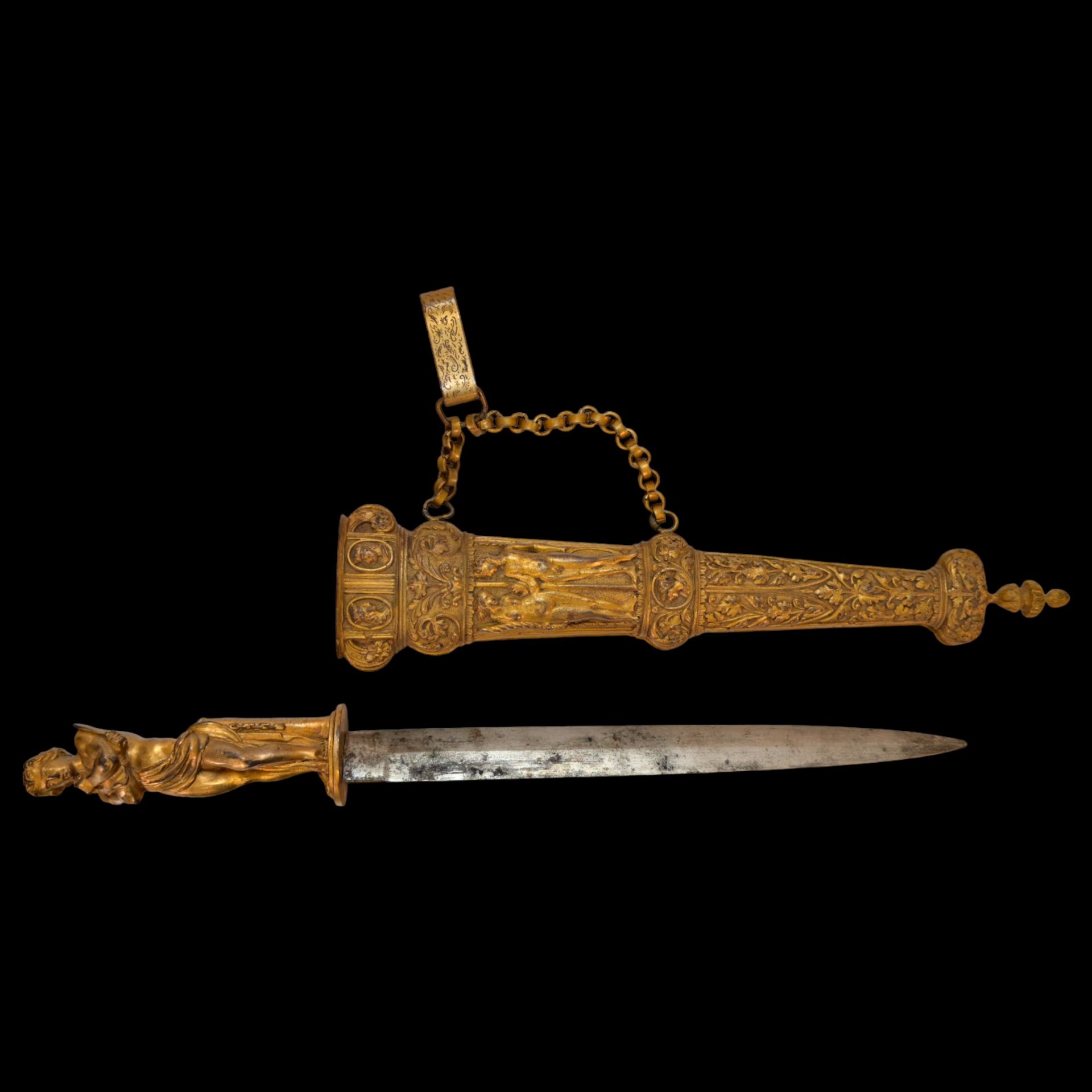 A Very high quality Renaissance Style Brass with gilt Dagger, 19th century. - Image 12 of 13