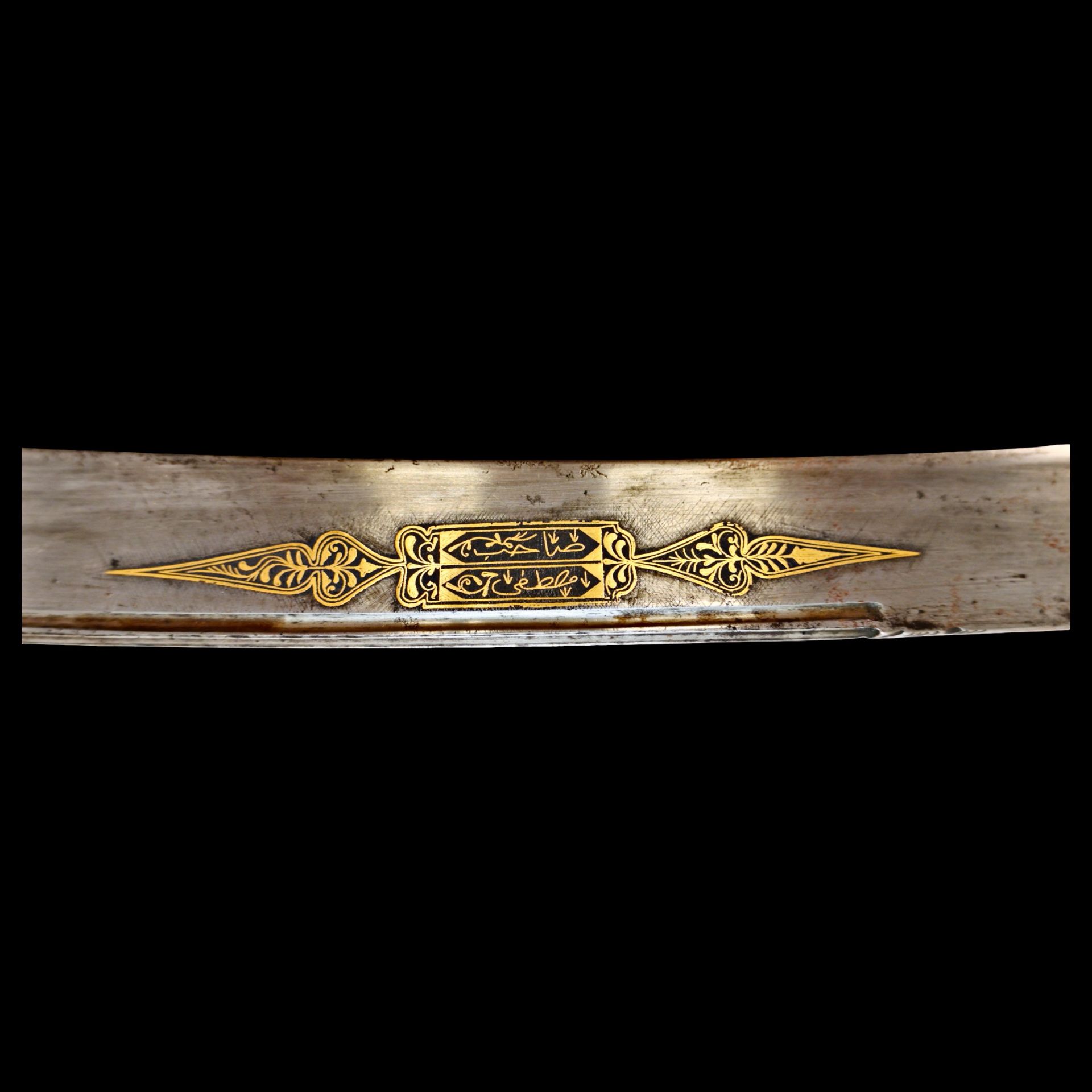 Magnificent Ottoman yatagan sword with bone hilt and gold kofgari on the blade, 1823. - Image 27 of 32