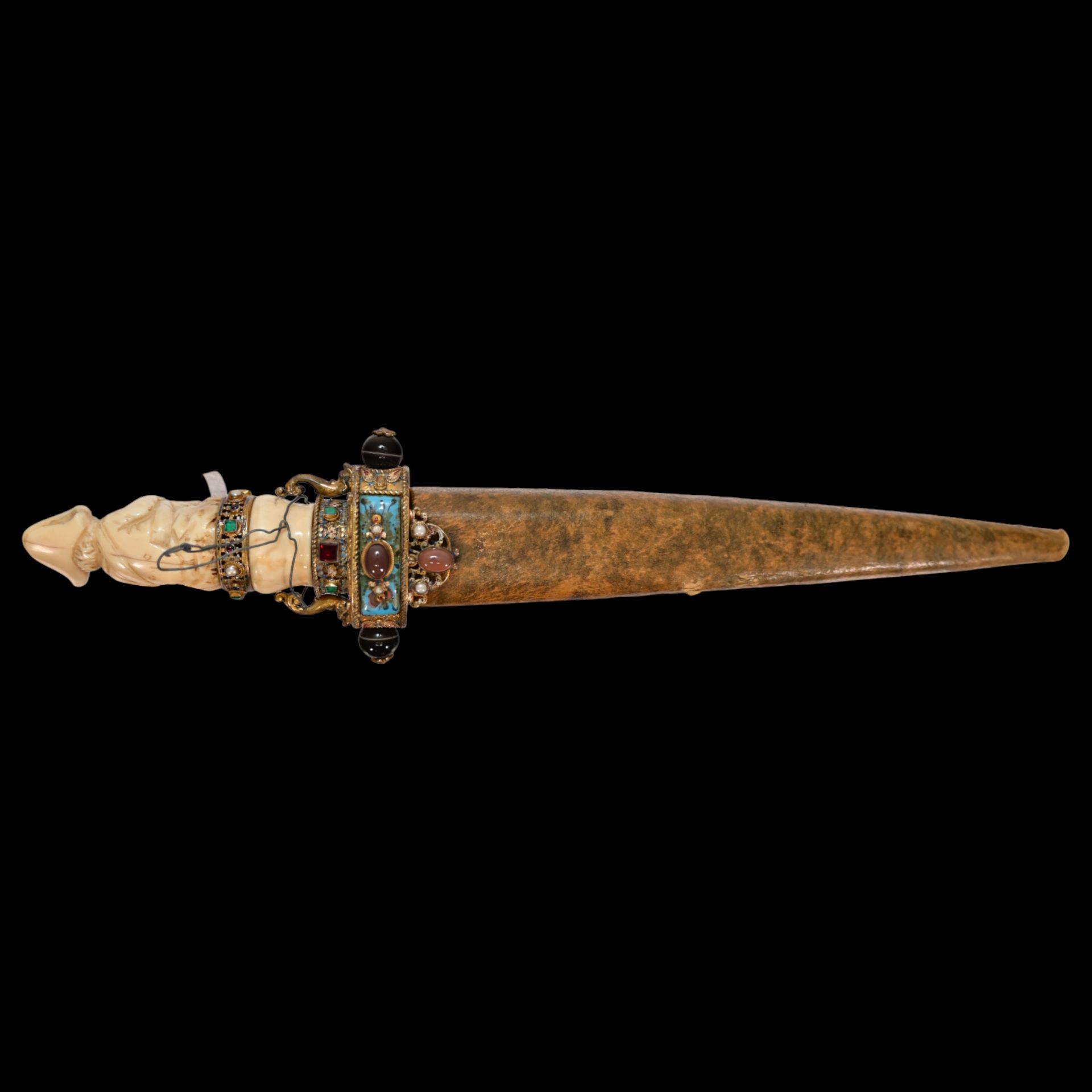 A unique Austrian dagger with a carved bone hilt decorated with gold, precious stones and enamel. - Image 3 of 19