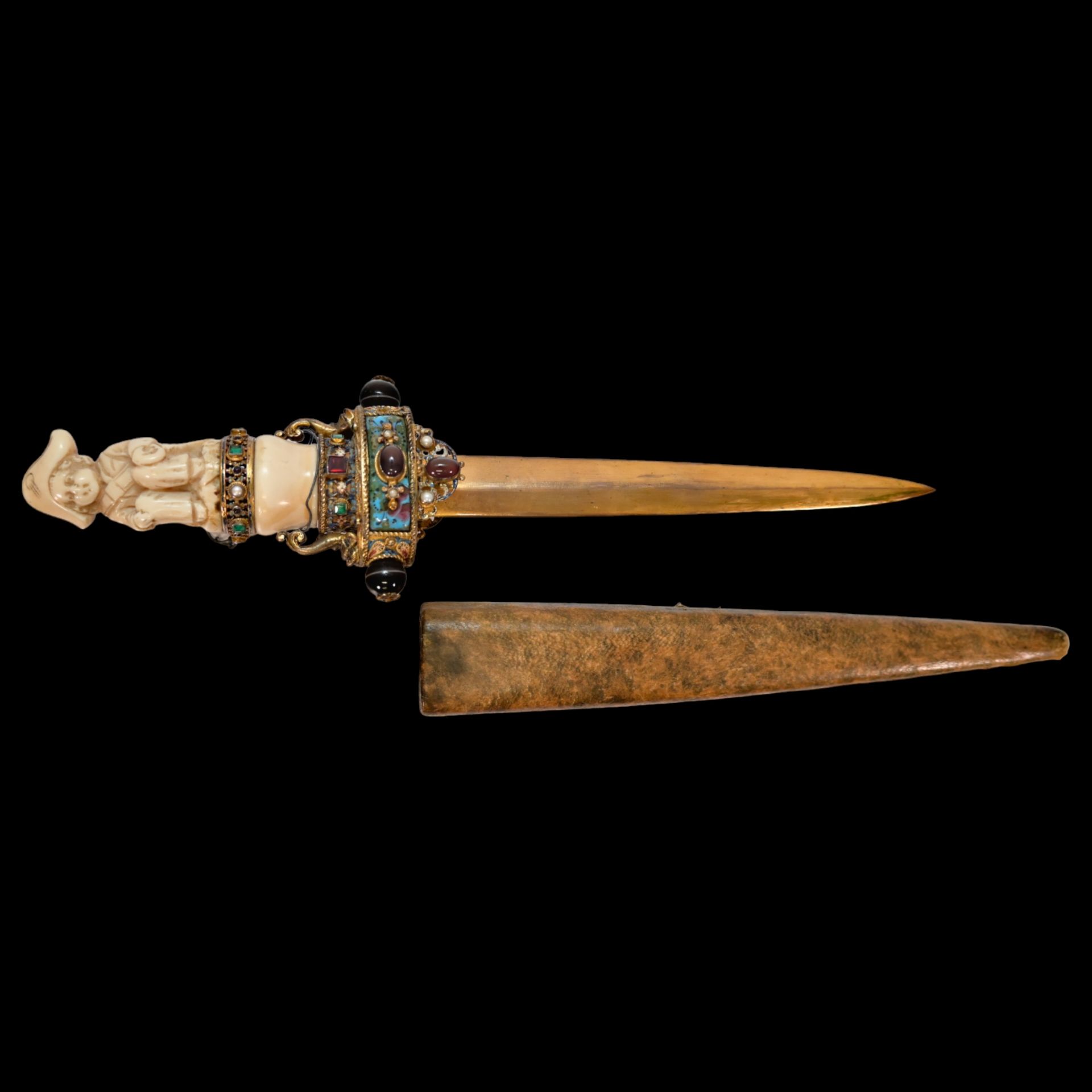 A unique Austrian dagger with a carved bone hilt decorated with gold, precious stones and enamel. - Image 14 of 19