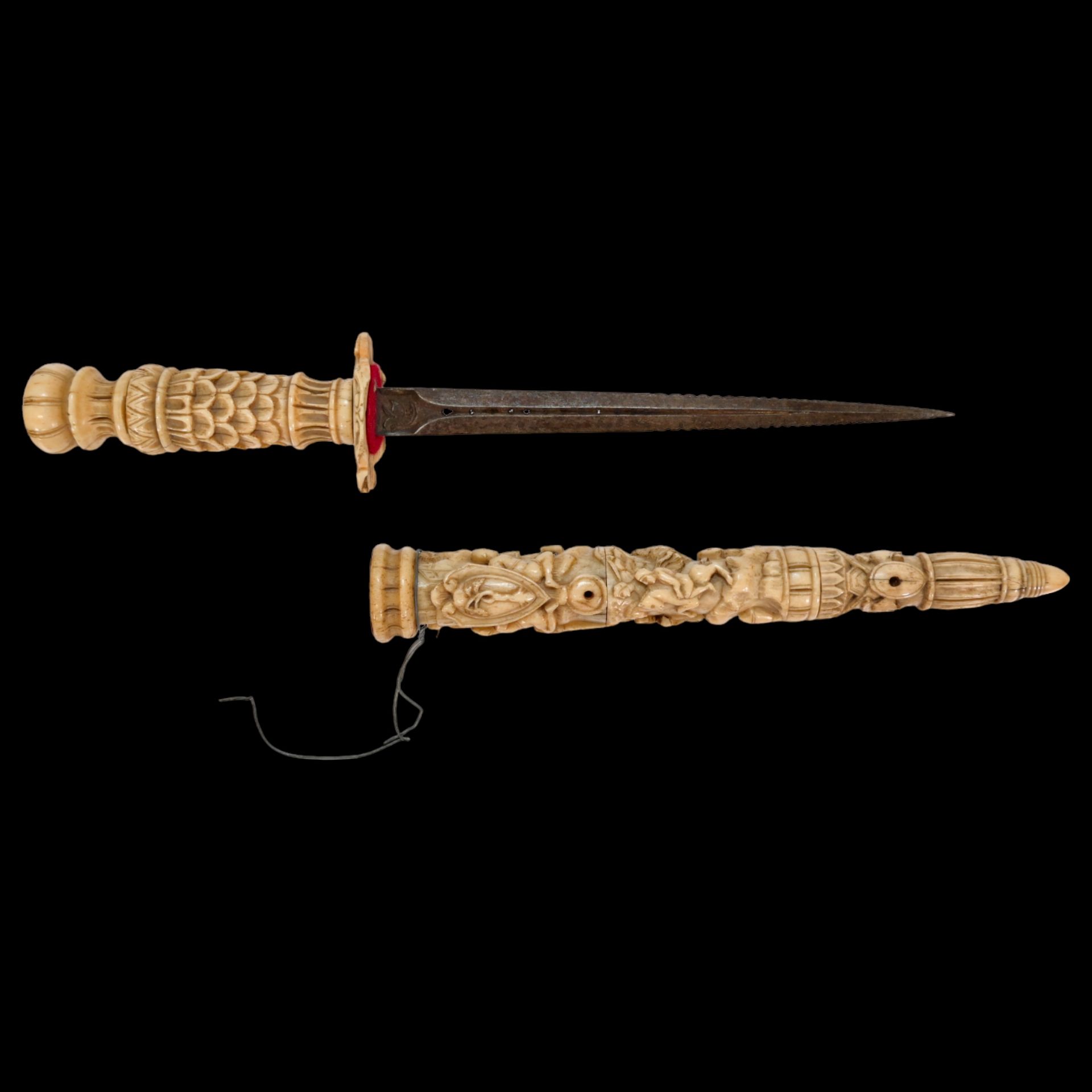 A Rare French nobleman's dagger, hilt and scabbard carved from bone, 19th century. - Image 13 of 18