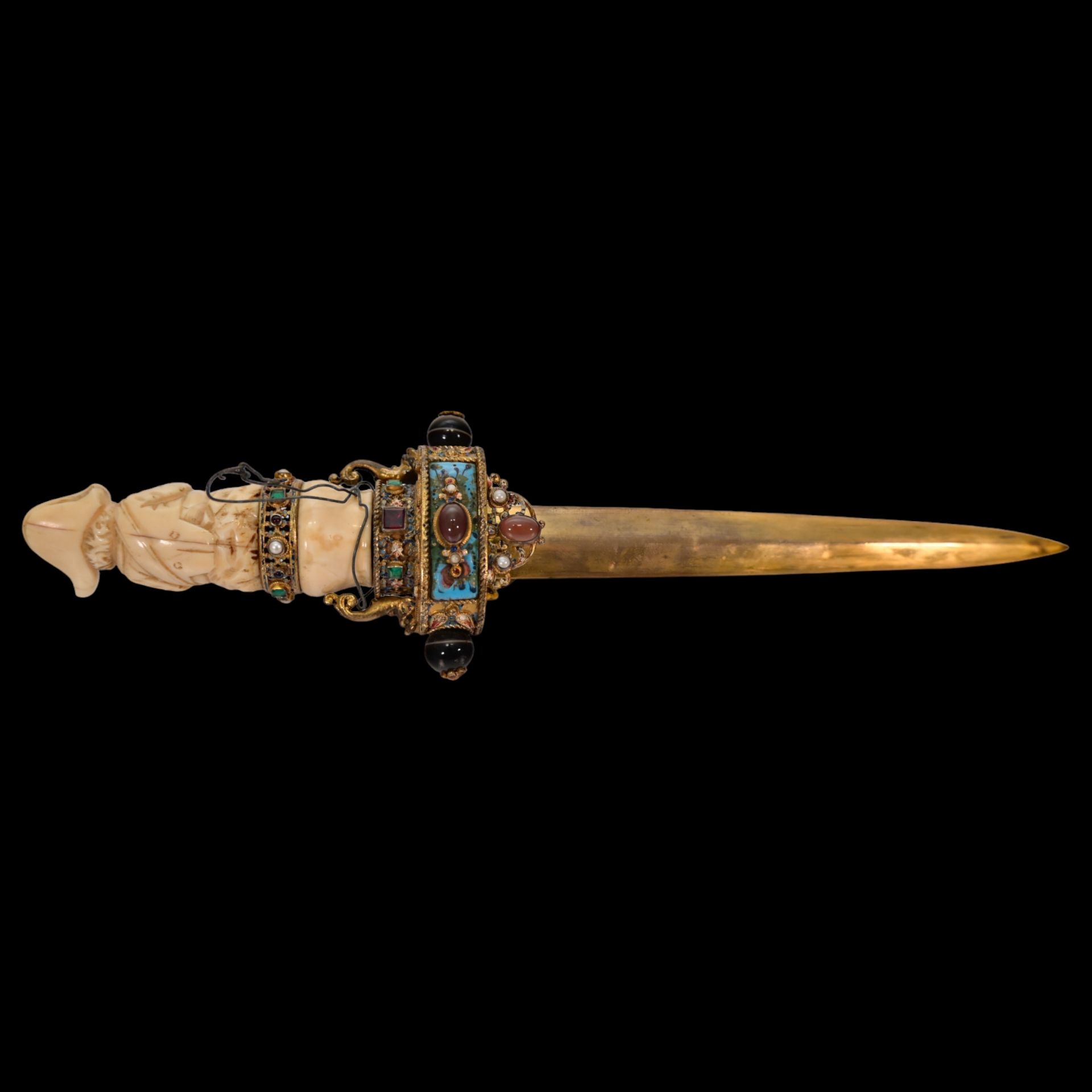 A unique Austrian dagger with a carved bone hilt decorated with gold, precious stones and enamel. - Image 17 of 19