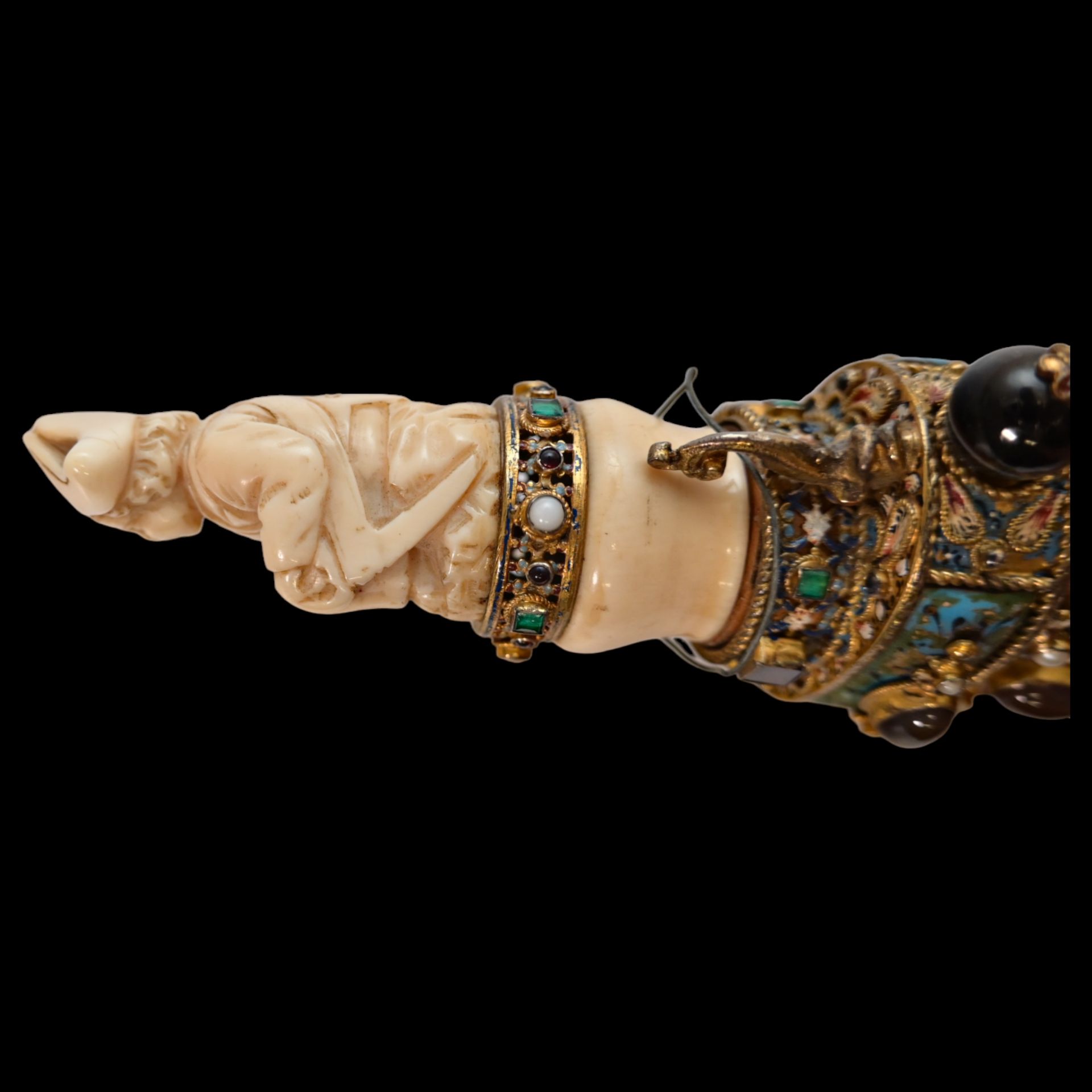 A unique Austrian dagger with a carved bone hilt decorated with gold, precious stones and enamel. - Image 13 of 19