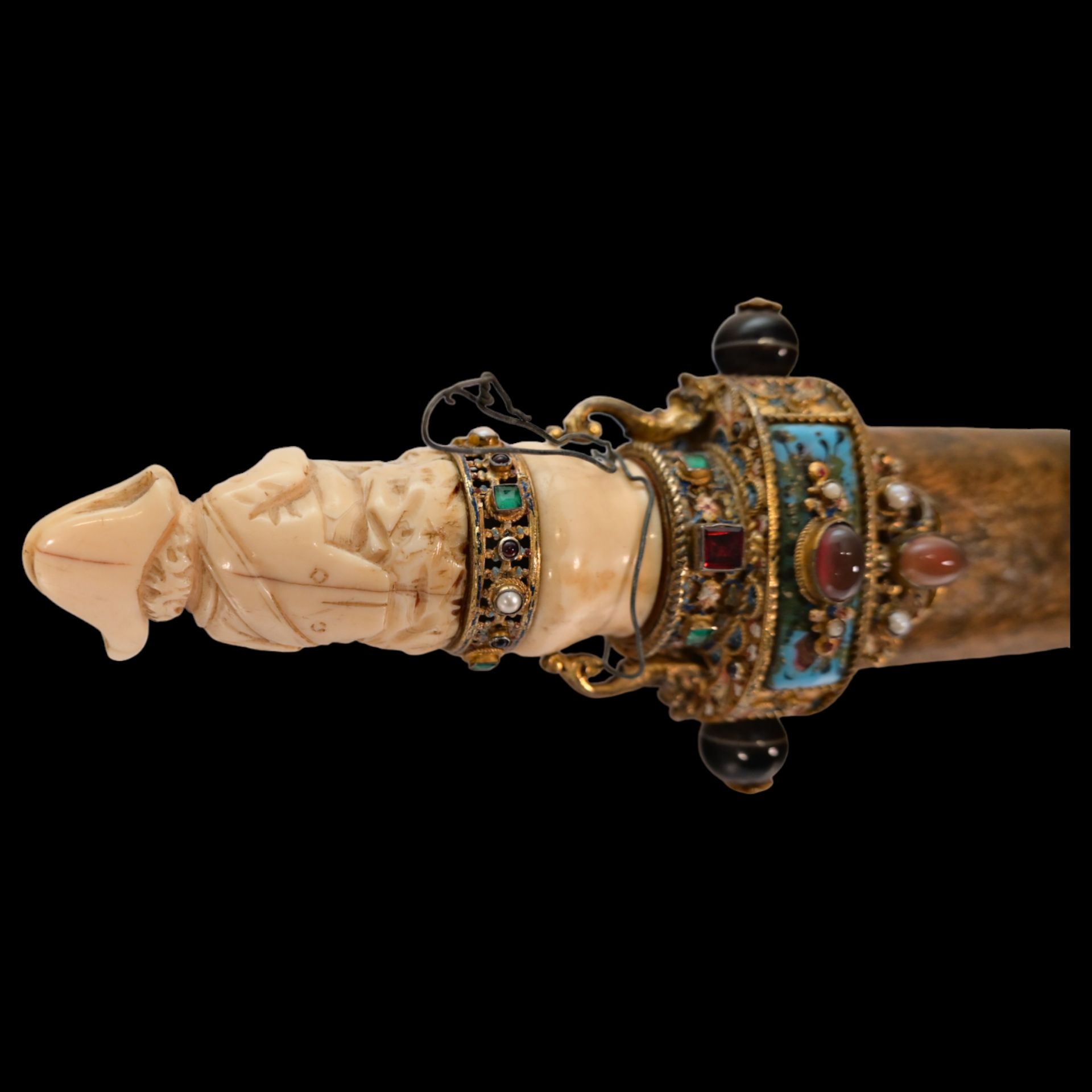 A unique Austrian dagger with a carved bone hilt decorated with gold, precious stones and enamel. - Image 10 of 19