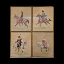 A set of four paintings depicting French and Spanish cavalrymen. First quarter of the 20th century.