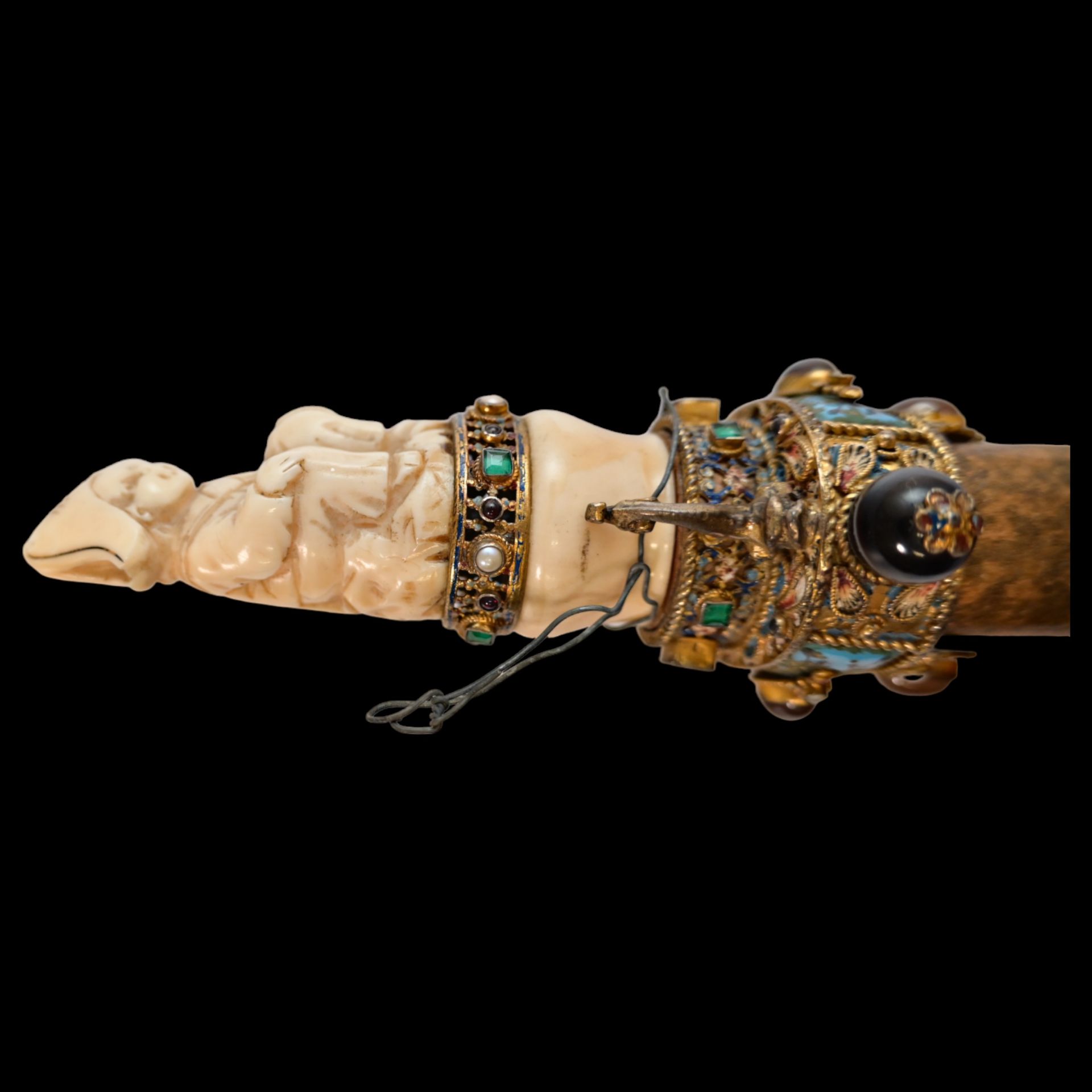 A unique Austrian dagger with a carved bone hilt decorated with gold, precious stones and enamel. - Image 12 of 19