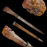 Very rare hunting knife, carved agate handle in the form of a lion's head, Russian Empire 1820-1830