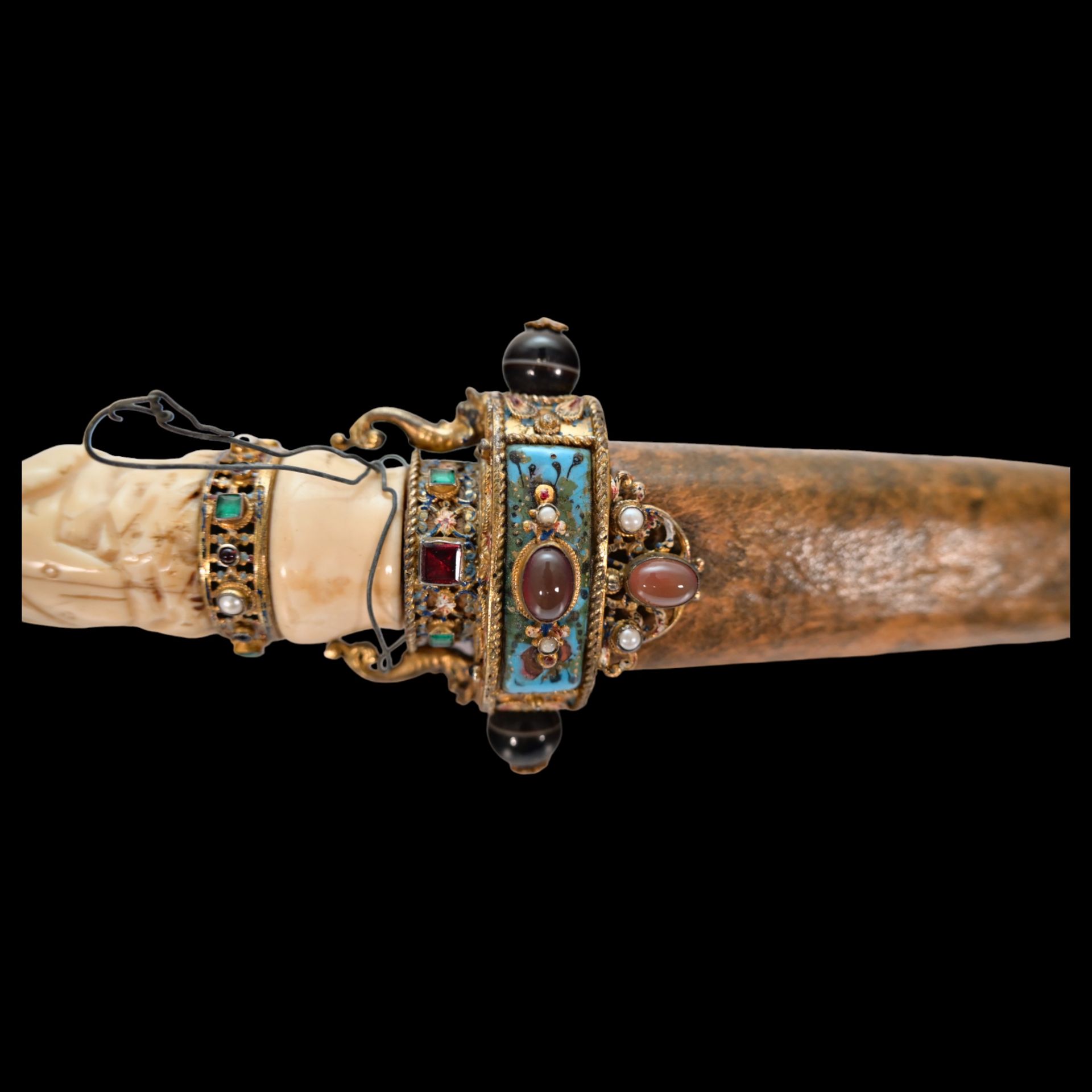 A unique Austrian dagger with a carved bone hilt decorated with gold, precious stones and enamel. - Image 11 of 19