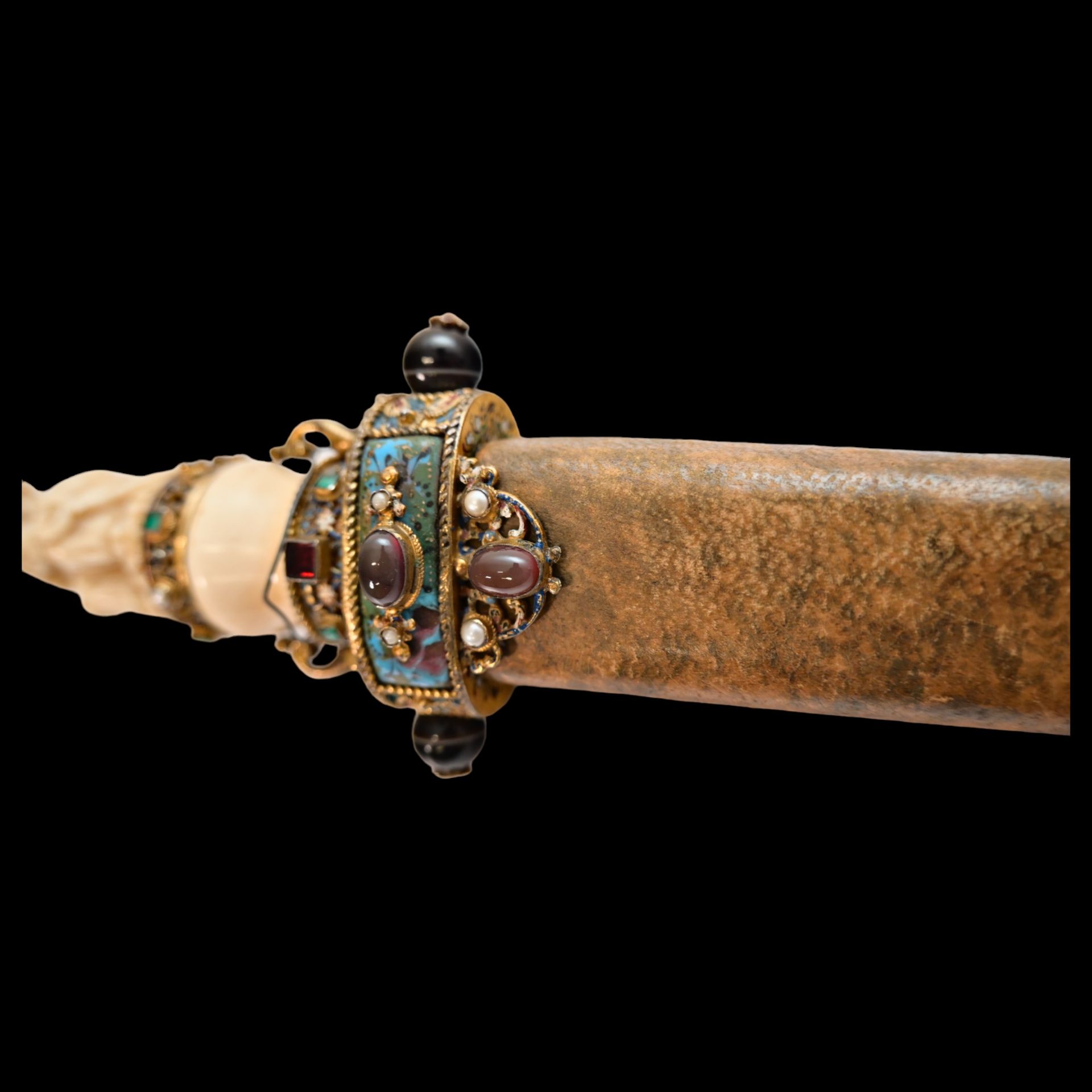 A unique Austrian dagger with a carved bone hilt decorated with gold, precious stones and enamel. - Image 9 of 19