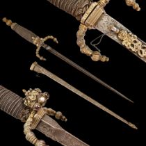 Rare Venetian Dagger, Schiavona, silver hilt and scabbard, Early 18th century.