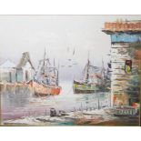 Mid 20th century school Oil on canvas Harbour scene indistinctly signed lower left 39.5cm x 49.5cm