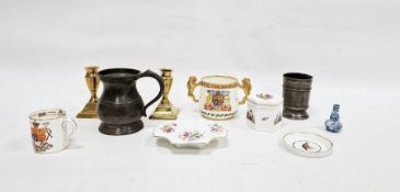 Royal Worcester hexagonal lidded pot decorated with oriental figures in garden, printed mark to base