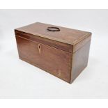 19th century rosewood tea caddy of rectangular form, the lid opening to reveal two fitted tea
