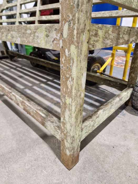 Large teak Lutyens-style garden bench with slatted seat and back, 104cm high x 200cm wide x 65cm - Image 17 of 46