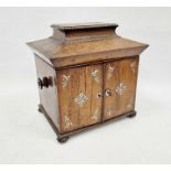 Victorian rosewood jewellery sewing box adorned with mother-of-pearled inlay, scrolling foliate