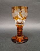 Late 19th century/early 20th century Bohemian amber glass faceted goblet with etched grape and