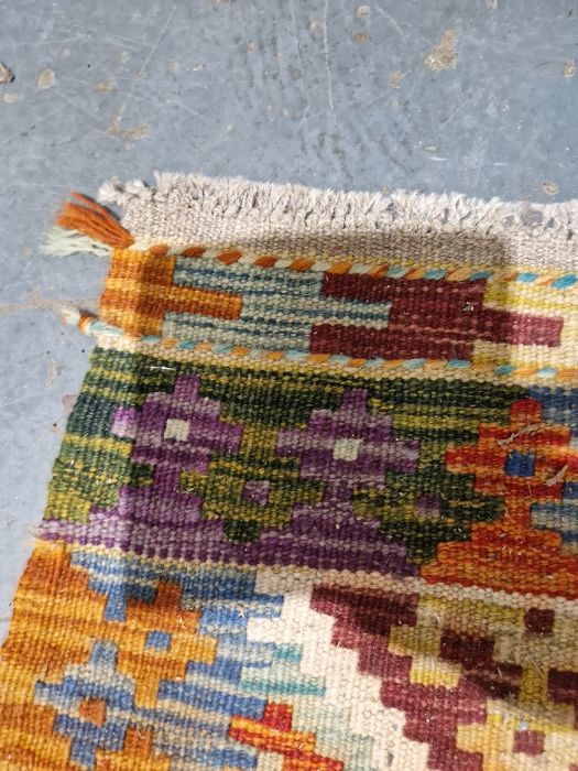 Chobi kilim cream ground wool rug with lozenge trelliswork pattern and geometric border , 130cm x - Image 8 of 26