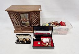 Quantity of costume jewellery to include watches and a jewellery cabinet (2 boxes)