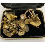 9ct gold ring (stone missing), 2g, cufflinks, buttons and a miniature compass etc