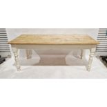 Rectangular pine kitchen table, 78cm high x 198cm x 84cm deep, and a pine kitchen bench (2)