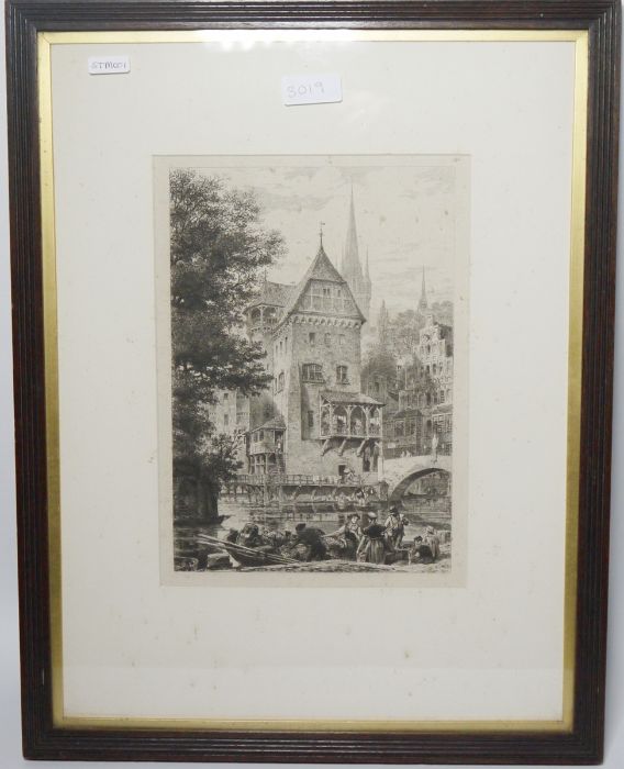 Axel Herman Haig (1835-1921) Etching Town scene by river, initialled, 28cm x 19cm - Image 2 of 4