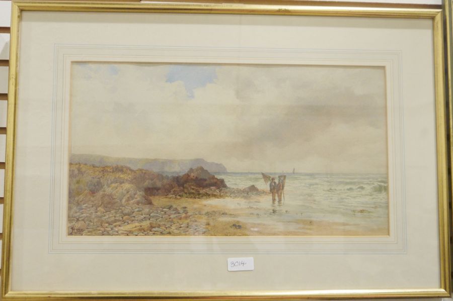 19th century school Watercolour Two figures with shrimping nets, signed indistinctly lower left, - Image 4 of 4