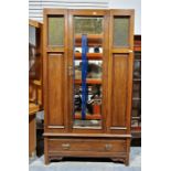 Early 20th century mahogany single door wardrobe, the door with bevelled edged mirror, flanked on