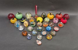 Large quantity of glass paperweights to include five Murano glass paperweights in the form of apples