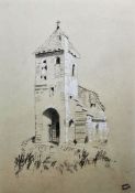 Adrien Dauzats (1804-1868) Pencil and gouache Study of a church heightened with white, Vente Dauzats