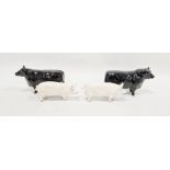 Two Beswick models of Aberdeen Angus bulls, a Beswick model of a pig inscribed "Wall Queen" to