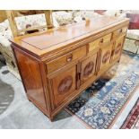 20th century oriental hardwood sideboard, three drawers, two cupboards, 85cm high x 182cm wide x