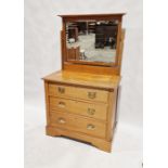 20th century pine dressing chest of three long drawers with mirror back, on bracket feet, 157cm high