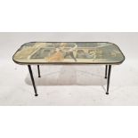 Mid to late 20th century rectangular coffee table with printed image of two flamenco dancers to top,