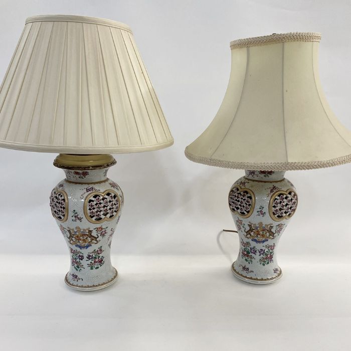 Pair Samson porcelain pseudo Chinese vases fitted as table lamps, each inverse baluster and having - Image 5 of 40