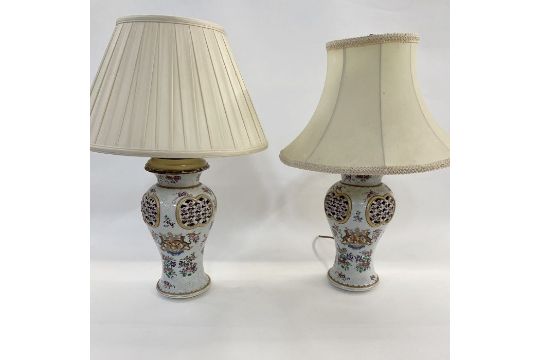 Pair Samson porcelain pseudo Chinese vases fitted as table lamps, each inverse baluster and having - Image 5 of 40