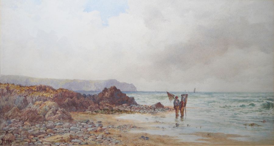 19th century school Watercolour Two figures with shrimping nets, signed indistinctly lower left, - Image 3 of 4