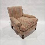 Late 19th/early 20th century armchair, upholstered in a multi-coloured striped fabric, raised upon